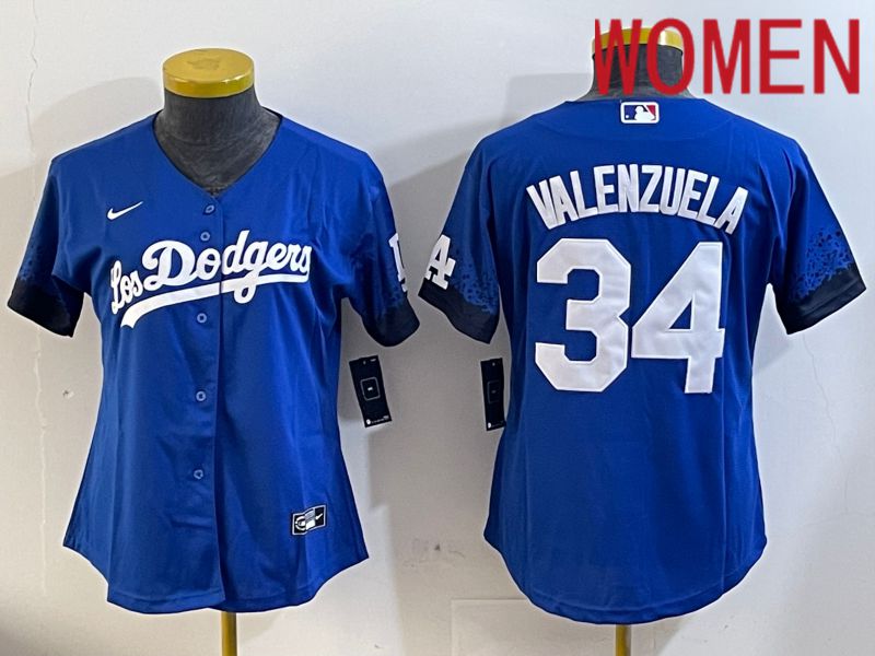 Women Los Angeles Dodgers #34 Valenzuela 2024 blue jersey 202411208